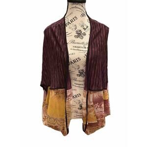 Poeme by Citron Tunic Shawl Cardigan Purple Yellow Boho Artsy Large Made in USA